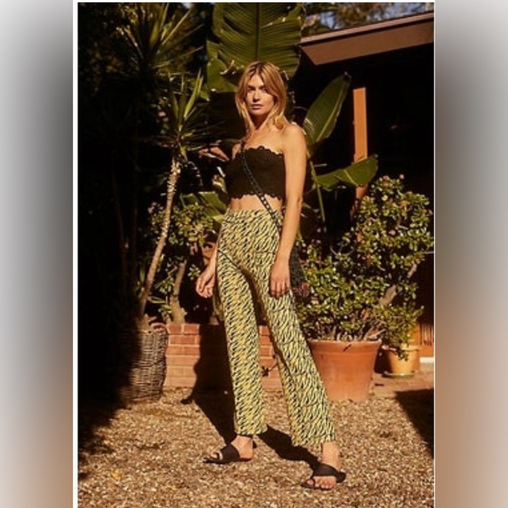 Free People Green Patterned Boot Cut Pants